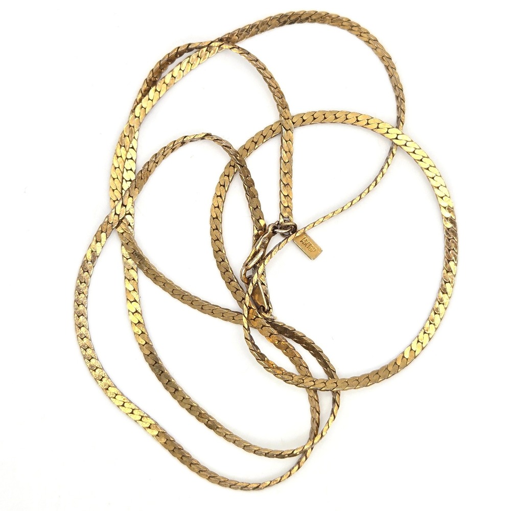 Vintage 14KGP Gold Plated Flat Herringbone Chain Necklace 30 Inch‎ 3mm